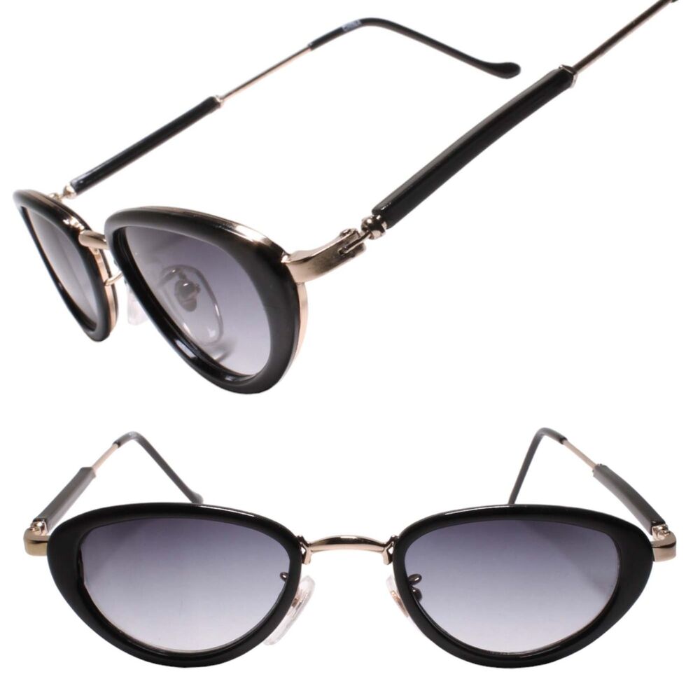 Timeless Glam Retro Chic Genuine Vintage Womens Small Cat Eye Black Sunglasses